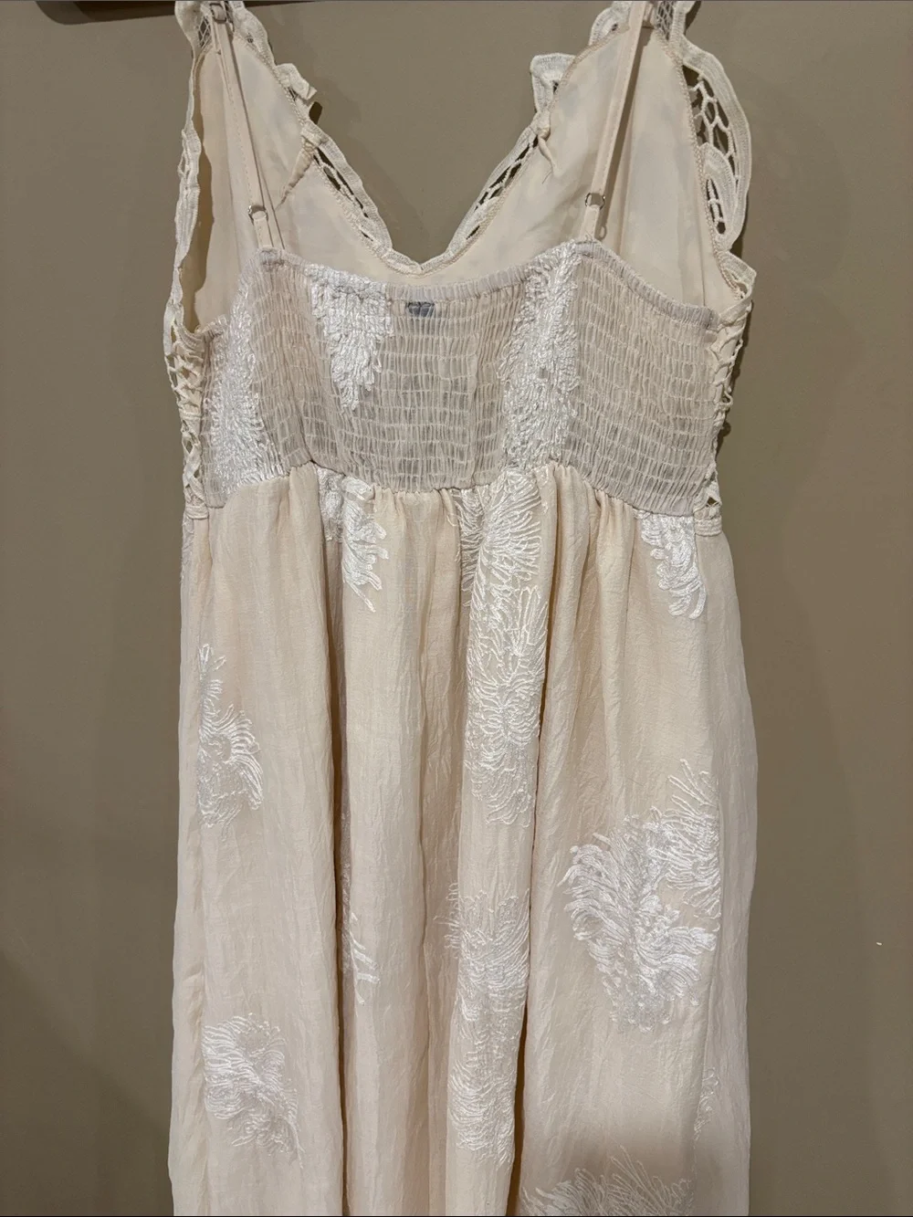 Lace Bodice Cream Maxi Dress with Delicate Overlay - Picture 5 of 5